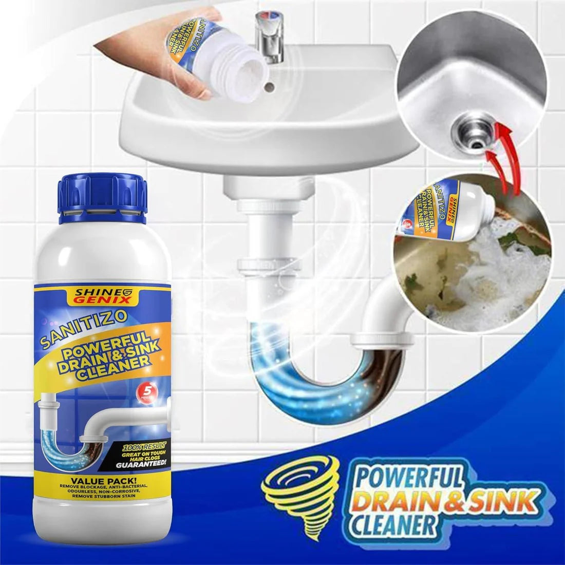 SANITIZO POWERFUL DRAIN & SINK CLEANER POWDER (PACK OF 4)